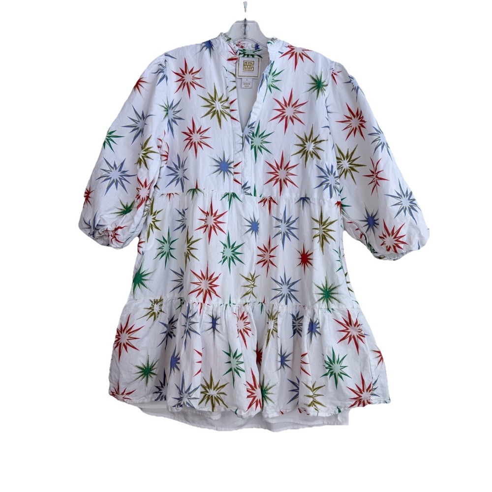 Emily Mccarthy Starburst Mini Dress Linen Blend White Size Small